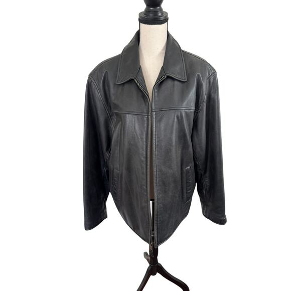 Dockers Other - Vintage‎ Dockers Black Zip Front Leather Jacket Large / XL 90s Y2K Oversized